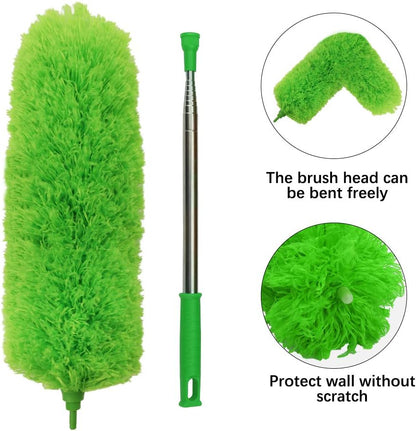 Cobweb Duster with Extension Pole 100 inches, Dusters for Cleaning with 2 Duster Heads, Washable Microfiber Feather Duster for Cleaning Ceiling Fan, High Ceiling, Blinds, Furniture & Cars