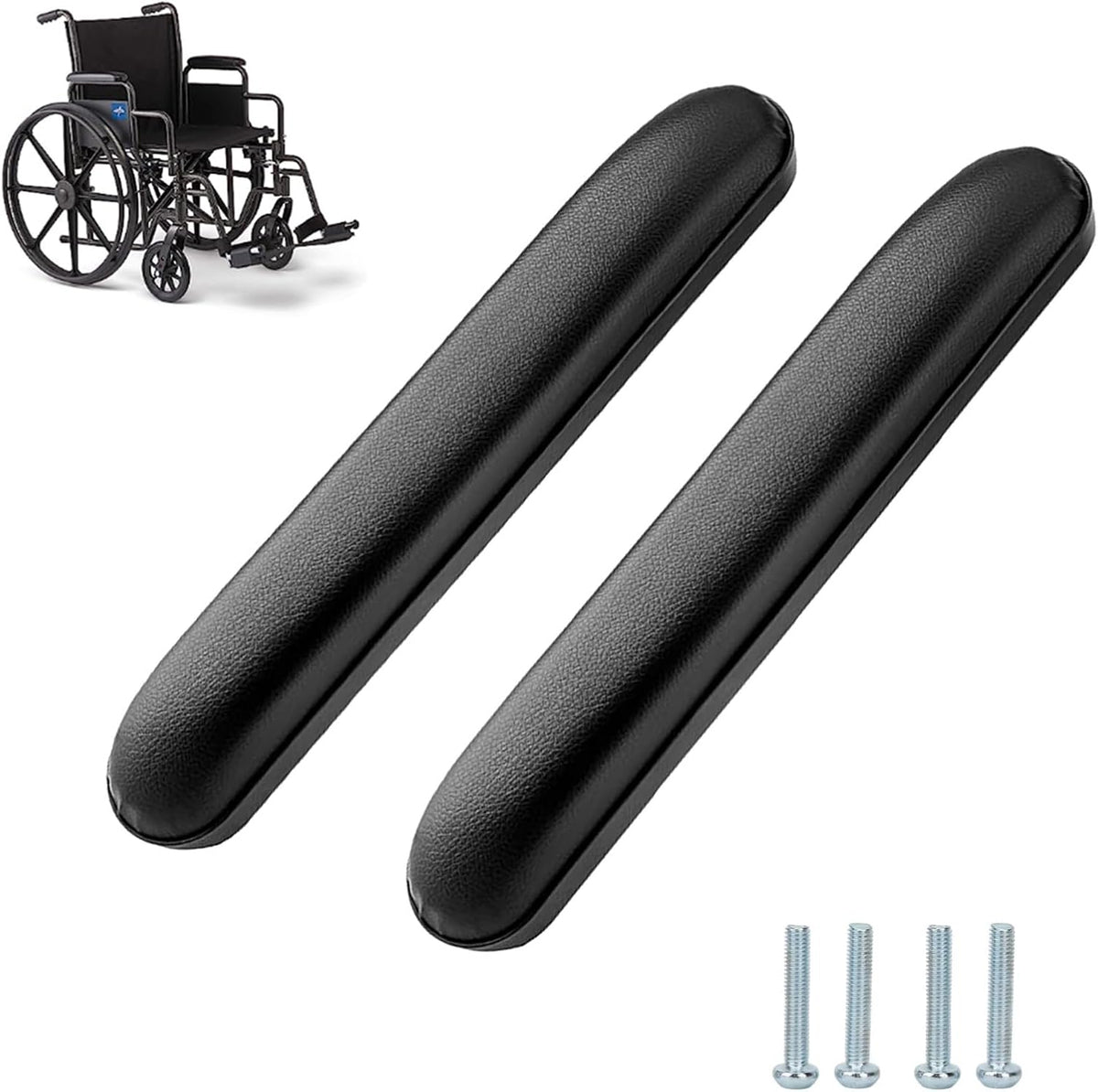 HMZ Full Length Padded Armrest Black 10-1/4" Long Wheelchair and Transport Chair arm Cushions, Black (1 Pair) Compatible with All Brands(10-1/4")