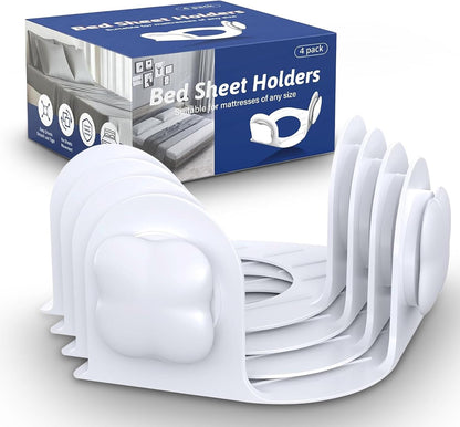 Bed Sheet Holders for Corners: 4 Pack Twist-Lock Clips Keep Sheets Tight Heavy-Duty Grippers Quick Install Fits All Mattresses（Grey）