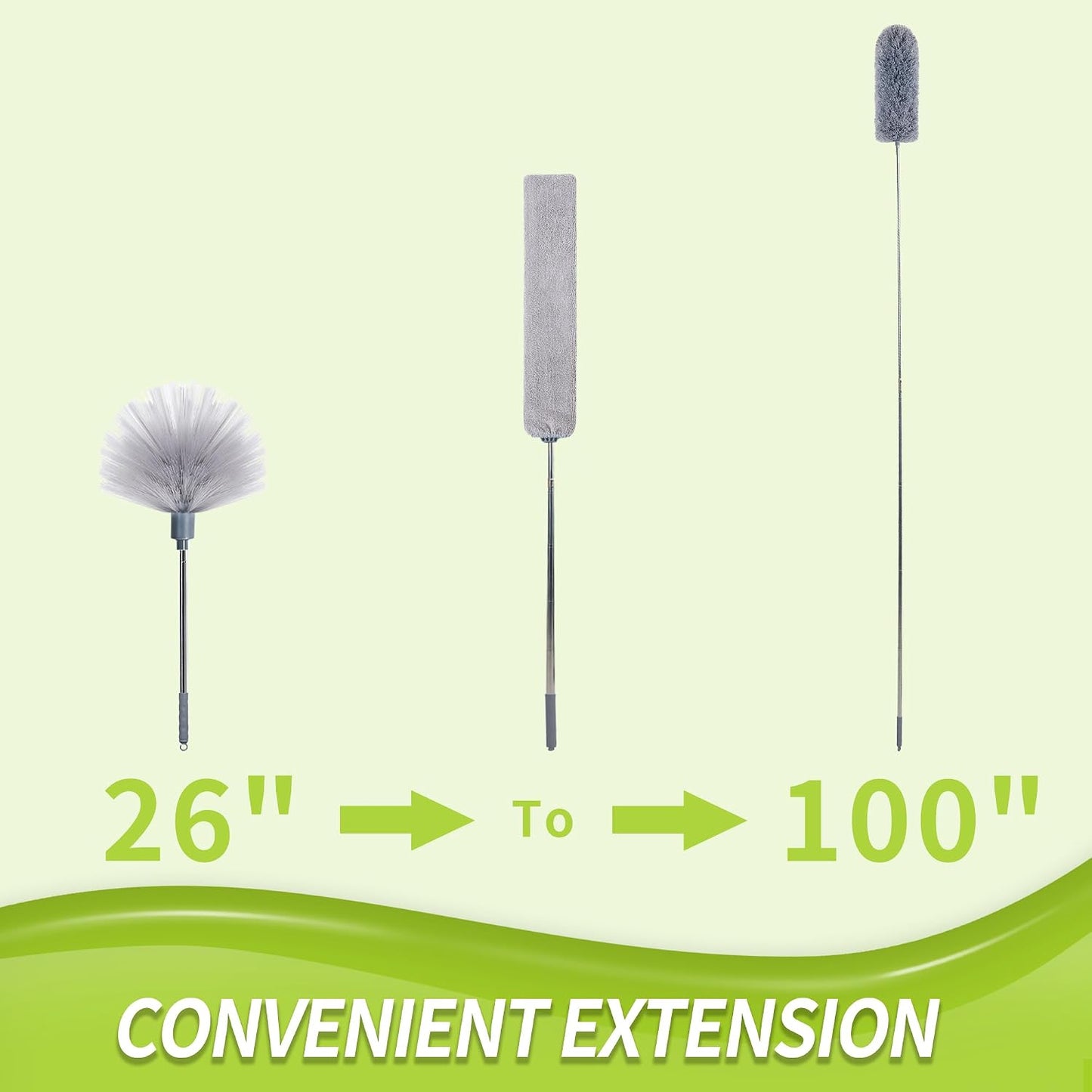 IVYROLL Skinny Duster with Extension Pole for Under Furniture | Under Appliance Cleaning Tool with 3 Microfiber Dusting Cloths, Retractable Flat Duster for Under Refrigerator, Gap
