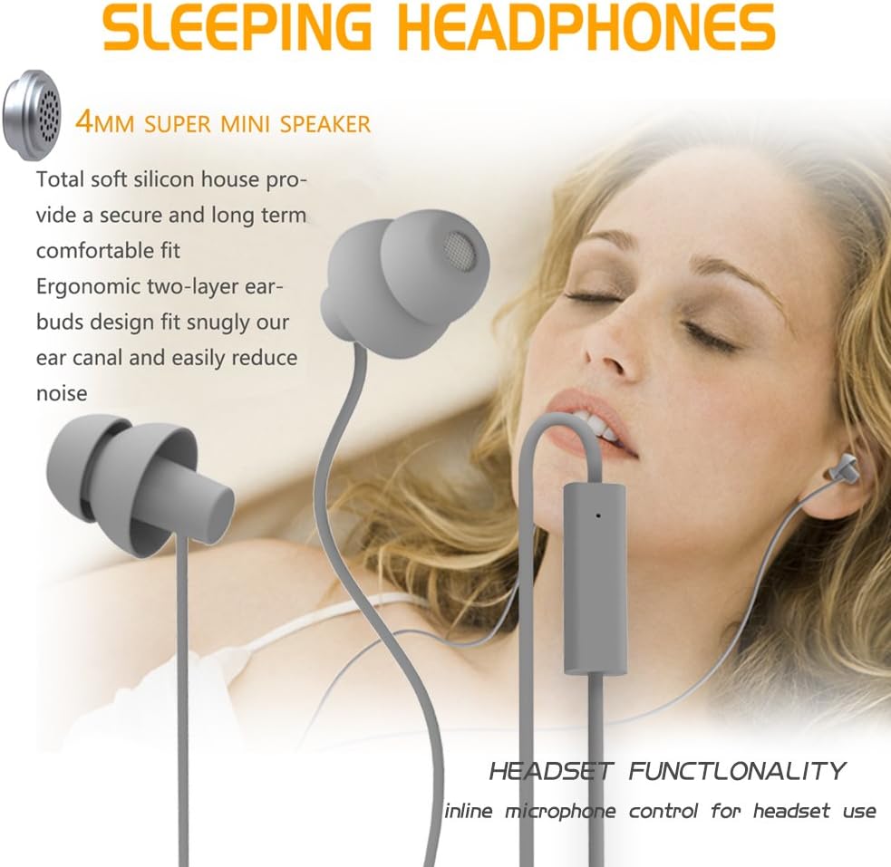 MAXROCK Sleep Earbuds,Ultra Soft Lightweight Sleep Earphones Headphones with Volume Control and Mic for Insomnia, Side Sleeper, Snoring, Air Travel, Meditation & Relaxation (Acid Blue)