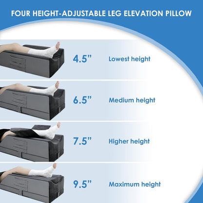 Kehangte Leg Elevation Pillows for After Surgery,Wedge Leg Elevating Pillow | 4-Height Adjustable,Single-Leg,Knee Surgery Recovery Equipment,Leg Pillow for Swelling and Blood Circulation,Washable Cover