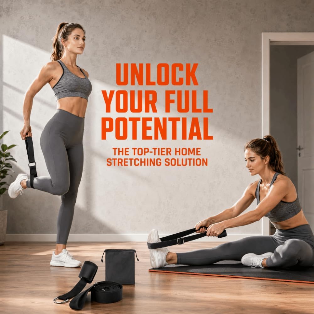 Over Door Ballet Leg Stretch Strap with Door Anchor, Black | Door Anchor Included, Metal Buckles And D-Rings, Storage Pouch, Splits And High Leg Stretches, Home Studio Gym Travel