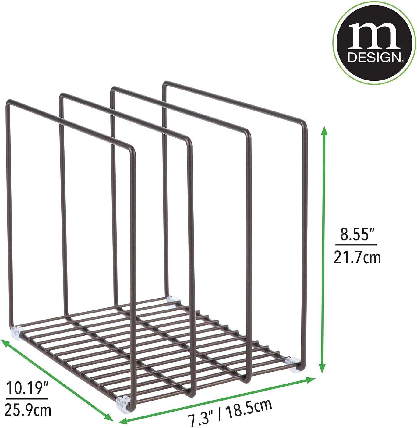 mDesign 3 Slot Tray and Pan Rack — Metal Wire Rack for Pantry and Kitchen Storage — Freestanding Pan Lid Holder Also for Baking Trays and Crockery – Silver