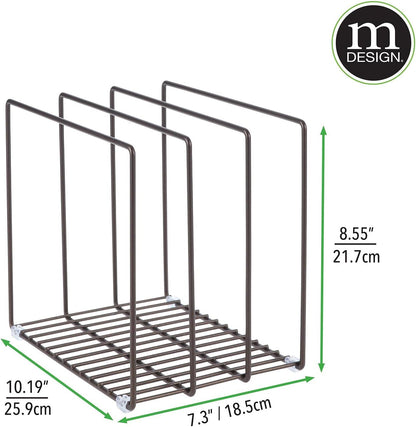 mDesign 3 Slot Tray and Pan Rack — Metal Wire Rack for Pantry and Kitchen Storage — Freestanding Pan Lid Holder Also for Baking Trays and Crockery – Silver