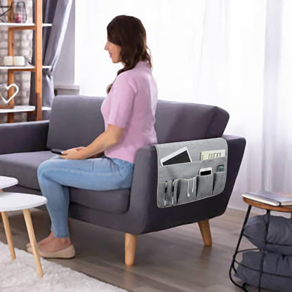 Remote Control Holders for Armchairs, Couch Caddy, Featuring Non-Slip Bases | 5 Pockets Bedside Storage Pocket for TV Remote Holder, Phone Tablet Kindle, Magazines, Gifts for Seniors (Beige, 35"X12.4")
