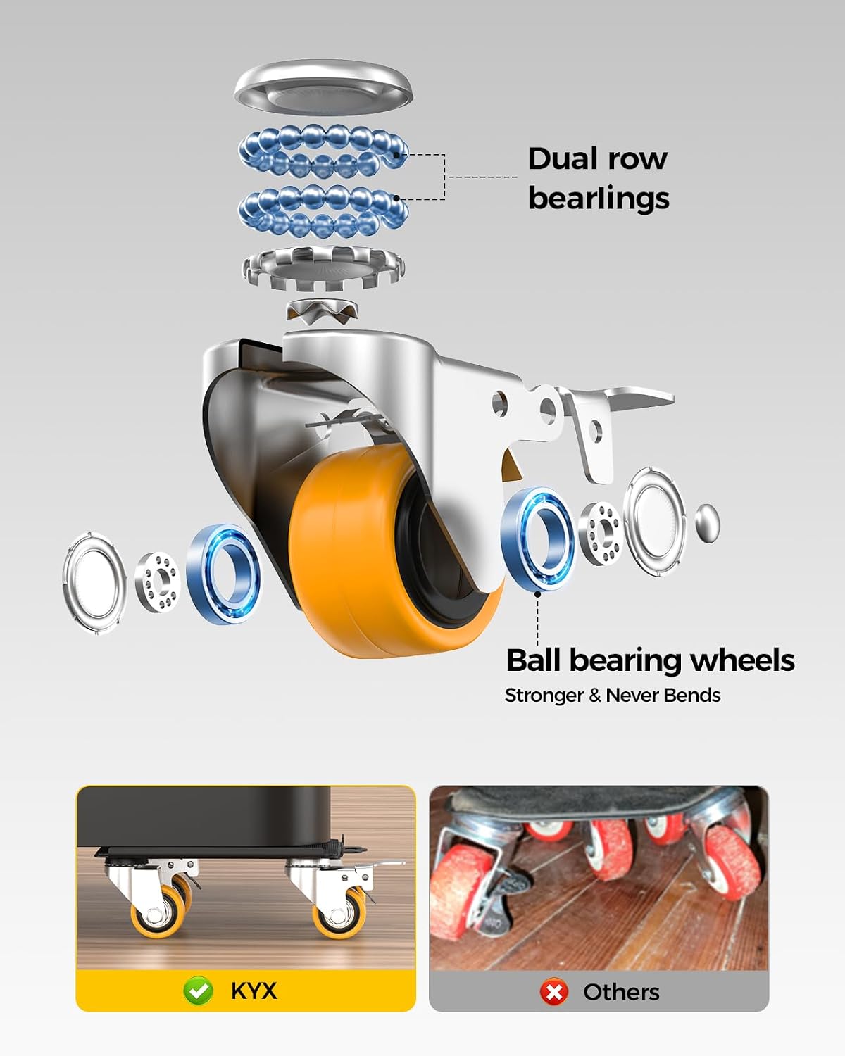 KYX Furniture Dolly, Furniture Movers with 4 Wheels,Carbon Steel Panel Heavy Duty Dolly, Furniture Lifter with 360° Rotatable Silent Floor-Friendly Universal Wheels, Max Load 2000LBS (5.4x5.4 in)