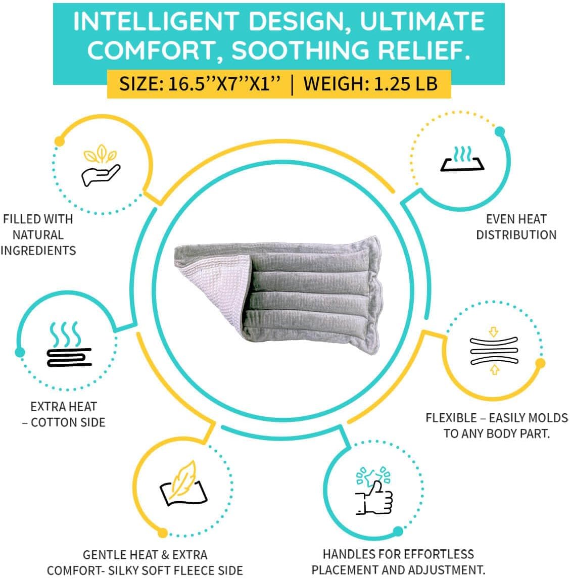 Microwavable Heating Pad Solutions Buddy - Moist and Large Heating Pad for Joints and Muscles Relief - Microwave Hot Pack Heat Pad for Cramps - Calming Chilled or Heated Pad Therapy - 1 Pack