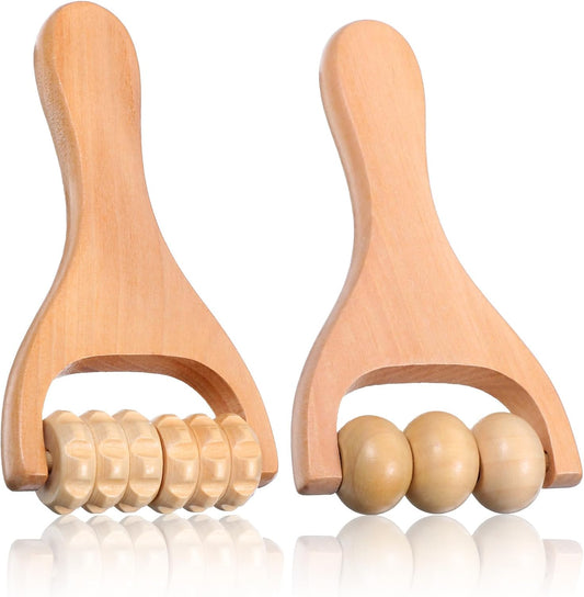 2Pcs Wooden Massage Roller, Handheld Wood Massage Tools | Wood Roller for Back Leg Foot Muscle Relief