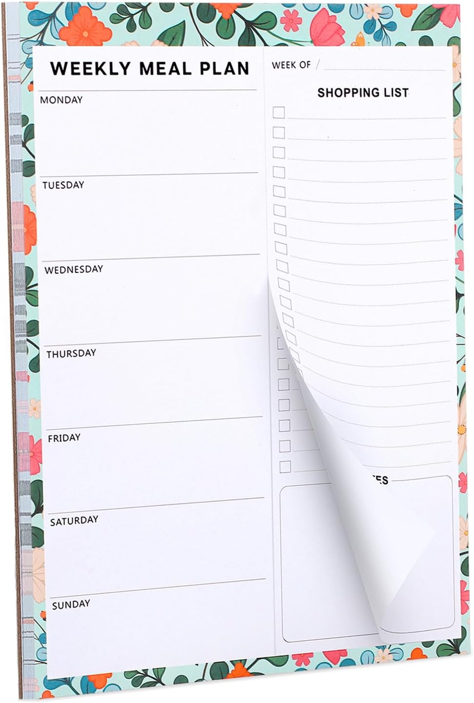 Thboxes 60 Sheets Magnetic Weekly Meal Planner for Fridge, Grocery List Pad | Tear-Off Shopping List, 7x10 In, Flower Design, Full Backing Grip, for Meal Prep, Kitchen, Families, Parents, Home Office