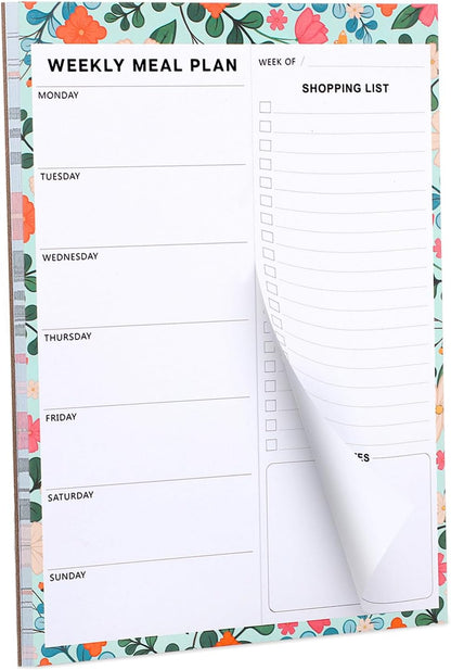 Thboxes 60 Sheets Magnetic Weekly Meal Planner for Fridge, Grocery List Pad | Tear-Off Shopping List, 7x10 In, Flower Design, Full Backing Grip, for Meal Prep, Kitchen, Families, Parents, Home Office