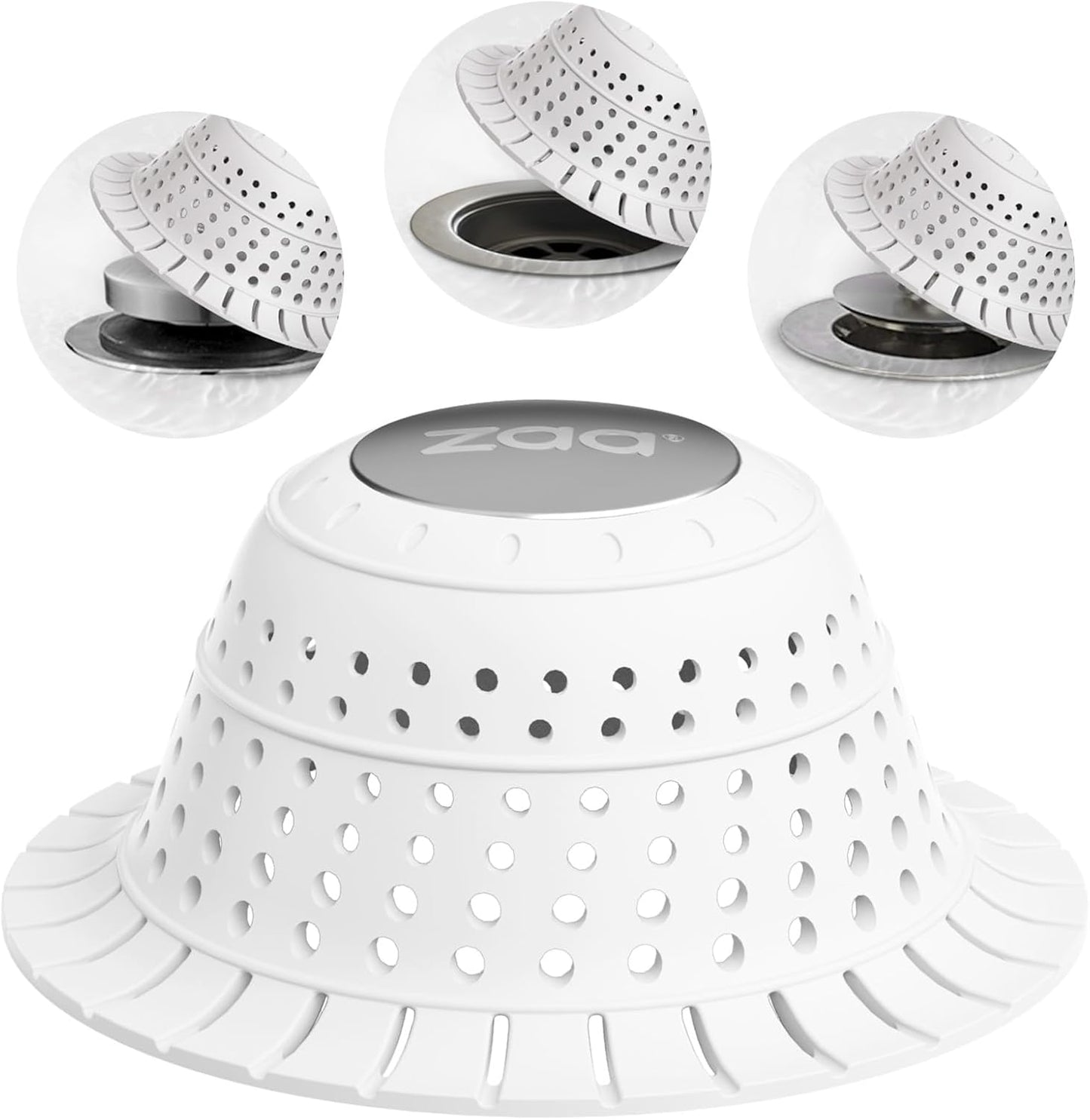 Shower Drain Hair Catcher Bathtub Drain Cover Strainer Protector | Black Collapsible Shower Drain Hair Catcher for Pop Up Tubs, Traps Hair Before Clogs, Easy Clean for Bathroom Sinks