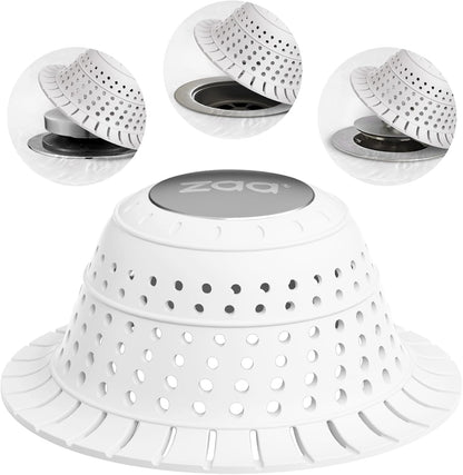 Shower Drain Hair Catcher Bathtub Drain Cover Strainer Protector | Black Collapsible Shower Drain Hair Catcher for Pop Up Tubs, Traps Hair Before Clogs, Easy Clean for Bathroom Sinks