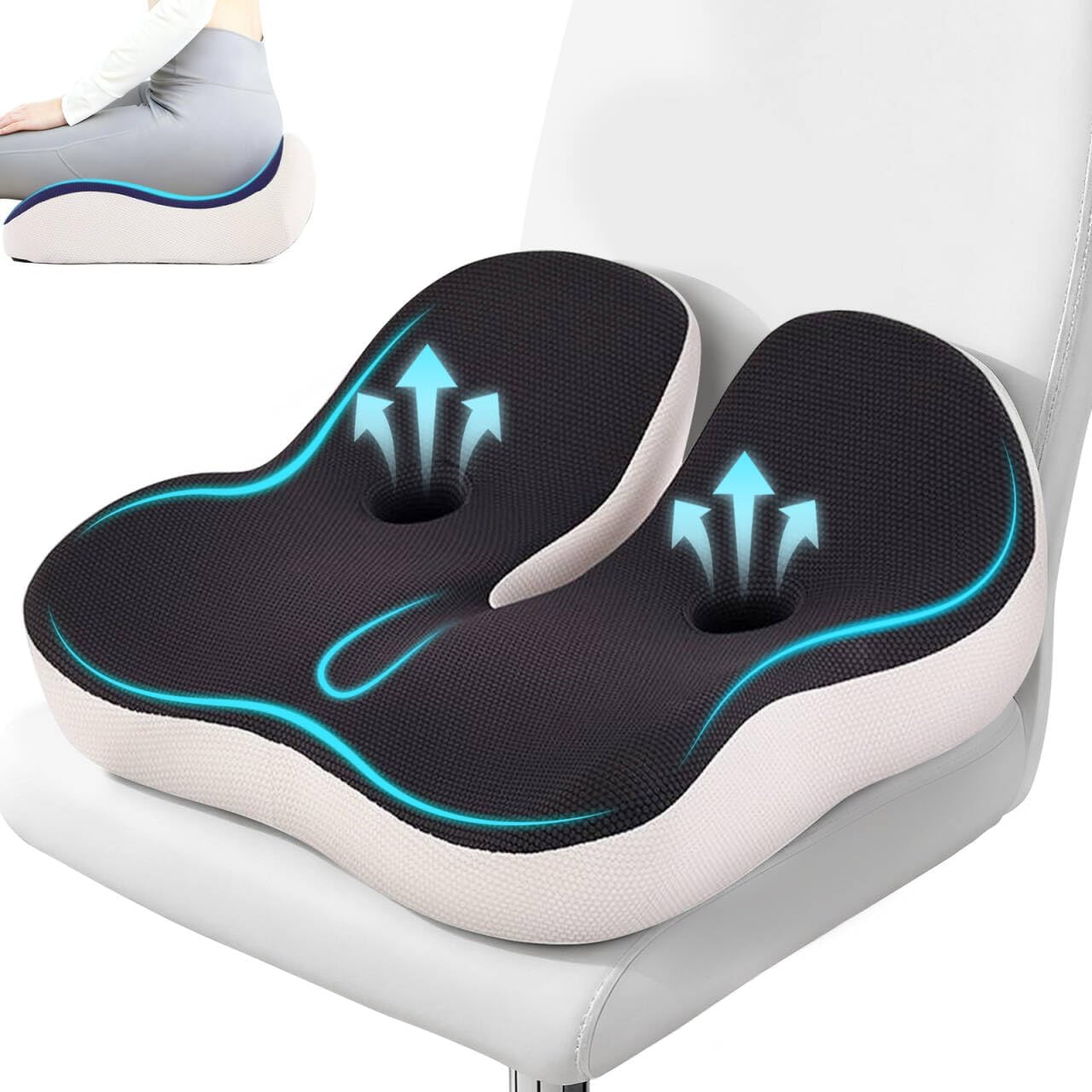 Seat Cushion, Memory Foam for Sit Bone and Back Pain Relief | Dual-Hole Ventilation, Coccyx,Sciatica and Tailbone Hip Relief ,Posture Support ,Office Chair and Car Seat,Home Use