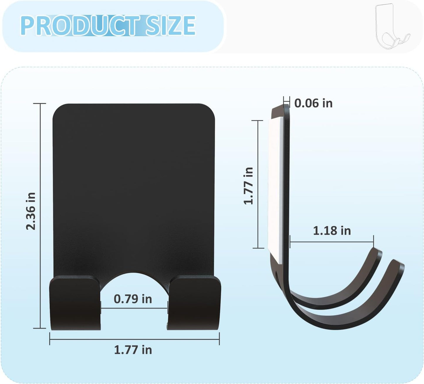 VIS'V Shower Wall Adhesive Razor Holder for His and Hers, Black, 2 Pcs | Metal Material, Compact Design, Peel and Stick, Fit for Smooth Flat Surfaces