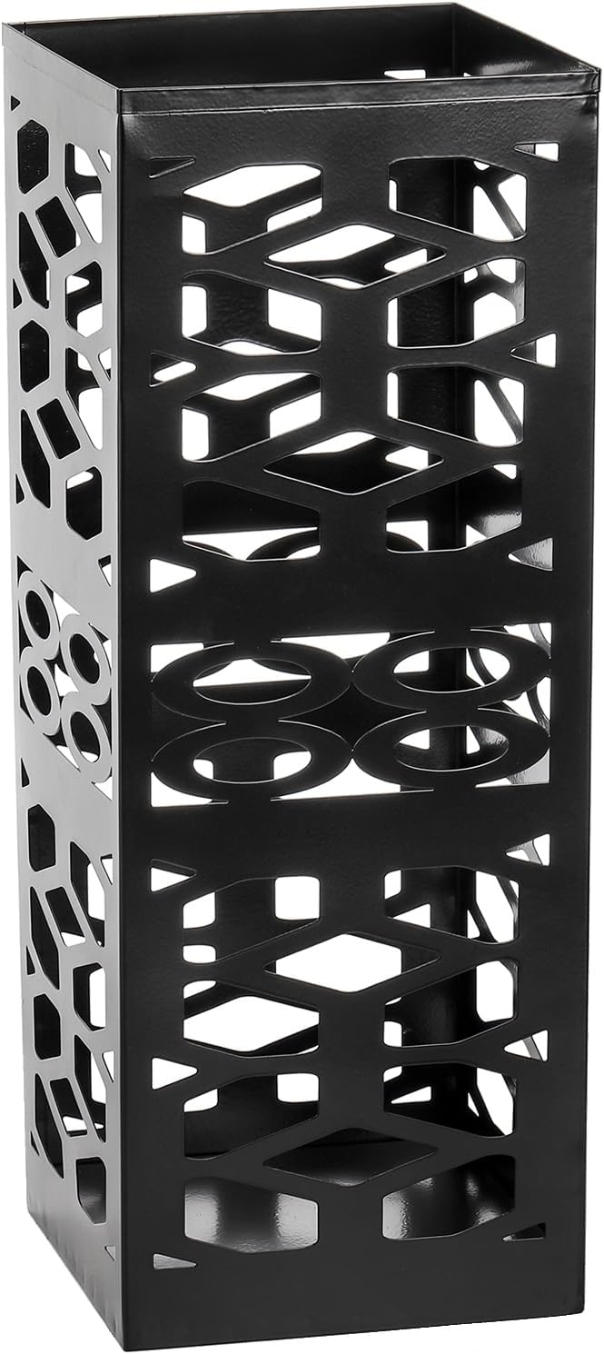 Metal Umbrella Holder Stand for Entryway, Square Umbrella Organizer, Walking Sticks Storage Bin Freestanding for Home, Office, Hotel, Black, 5.9 x 5.9 x 15.7 Inches