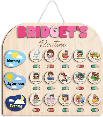 TinyKidz Wooden Daily Routine Chart 11x15, Schedule Board for Kids, Wooden Chore Chart for Kids, Responsibilities Chart for Toddlers, Morning Bedtime Routine for Toddlers