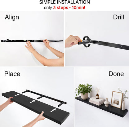 BAYKA Rustic Brown Floating Shelves 22.5in, Set of 2, Wall Mount Wood Shelf | Easy Install, 22lbs Max Load, Hidden Bracket, for Bathroom Bedroom Living Room or Kitchen, Hanging Shelf Book Decor Storage