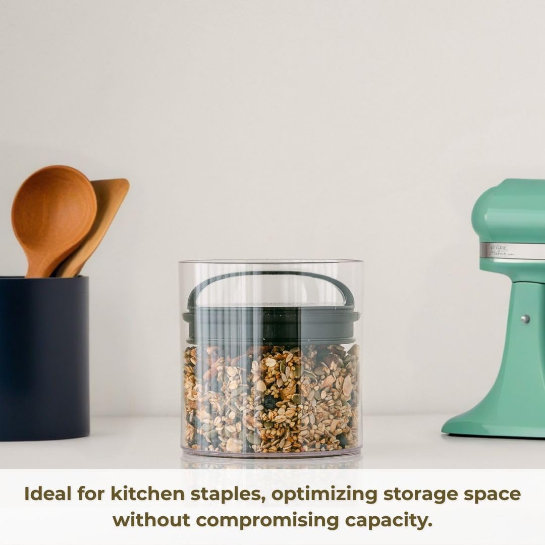 Prepara Evak Fresh Saver Airtight Plastic Container, Small (4” x 3.75”, 1.8 Cups), BPA-Free Food Storage Canister Vacuum Sealed Lid Handle, Odor Resistant, Ideal for Coffee Beans & Dry Goods | Shatterproof BPA-Free Airless Food Storage Canister, Odor