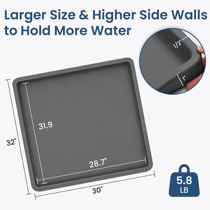 33 X 30 inch Large Thickened Silicone Washing Machine Drain Pan (Grey) | 1-1/5" Raised Edge , Leak Protection Anti-Vibration Non-Slip Washing Machine Tray for Washer Dryer Other Appliances （Black）