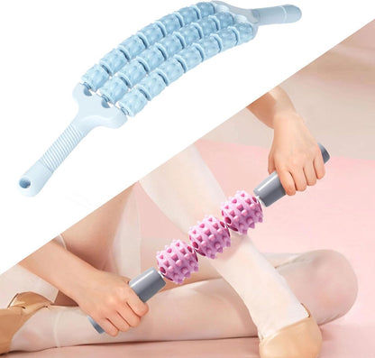 Massage Roller Sticks Handheld Body Relaxation Manual Massage Tool Ergonomic Grip Multifunctional Anti Slip Handle Suitable for, Blue