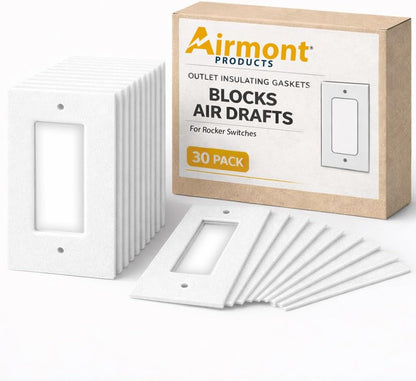 (30 Pack) Airmont Products Combination Pack Outlet Insulation Draft Sealers – Foam Gasket Insulation Pads for Duplex, Toggle & Rocker Switches, Electrical Wall Plates & Outlet Covers, Air Seal Stopper