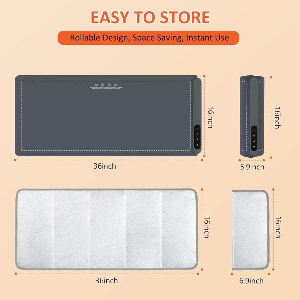 Warming Mat for Food,36"x16" Large Food Warmer Mats for Countertop (Gray)