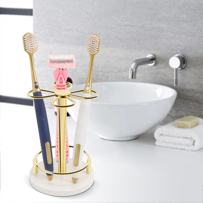 Toothbrush Holder Stand for Bathroom, Metal Toothbrush Organizer with Marble Base, Toothbrush Storage Collection for Family, Suitable for Home Hotel Countertop Vanity (Small, Matte Black)