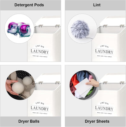 Magnetic Lint Bin with Lint Brush for Laundry Room Decor Farmhouse Rustic Metal Wall Mounted Lint Box Holder Keeper Organization Lint Trash Can with lid for Dryer