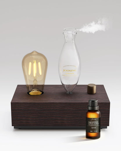 Waterless Oil Diffuser with Wood Base, Tempered Glass Bulb, 3 Color Light