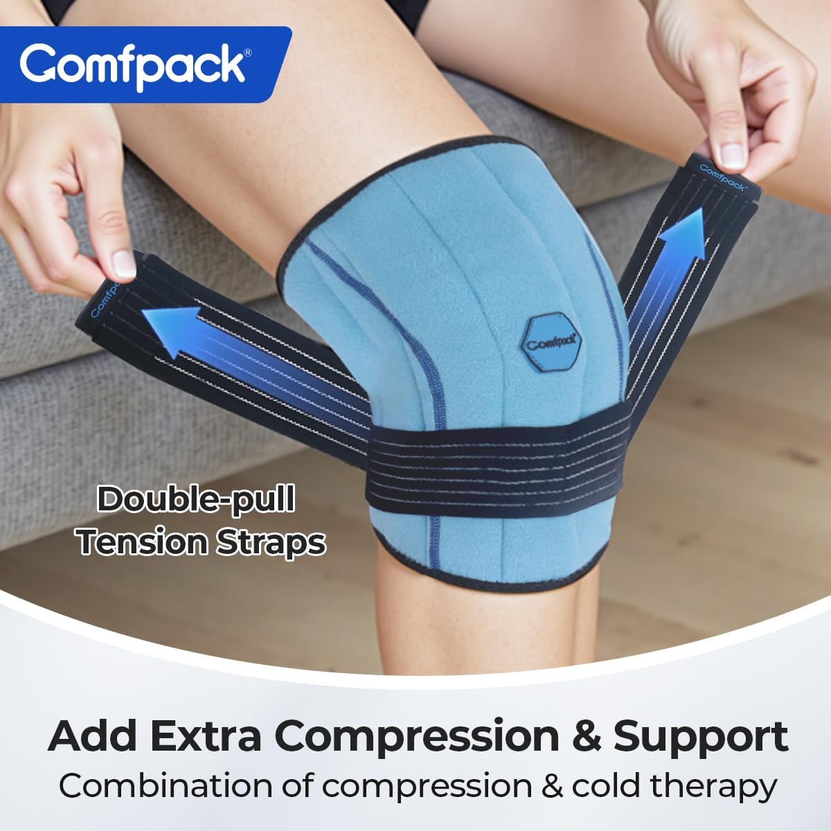 Comfpack Knee Ice Pack Wrap, 2 Hours Ice Pack for Knee Replacement Surgery | Long Lasting Coldness Ice & Compression Therapy for Arthritis Pain, ACL, Swelling, Sports Injuries (23" × 10.3")