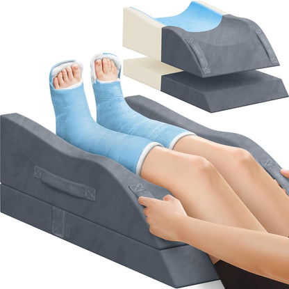 TranquilRelax Leg Elevation Pillow for After Surgery, Wedge Pillow, Grey | Single-leg design, adjustable height, U-shaped cradle, supportive memory foam, washable cover, leg elevation for swelling