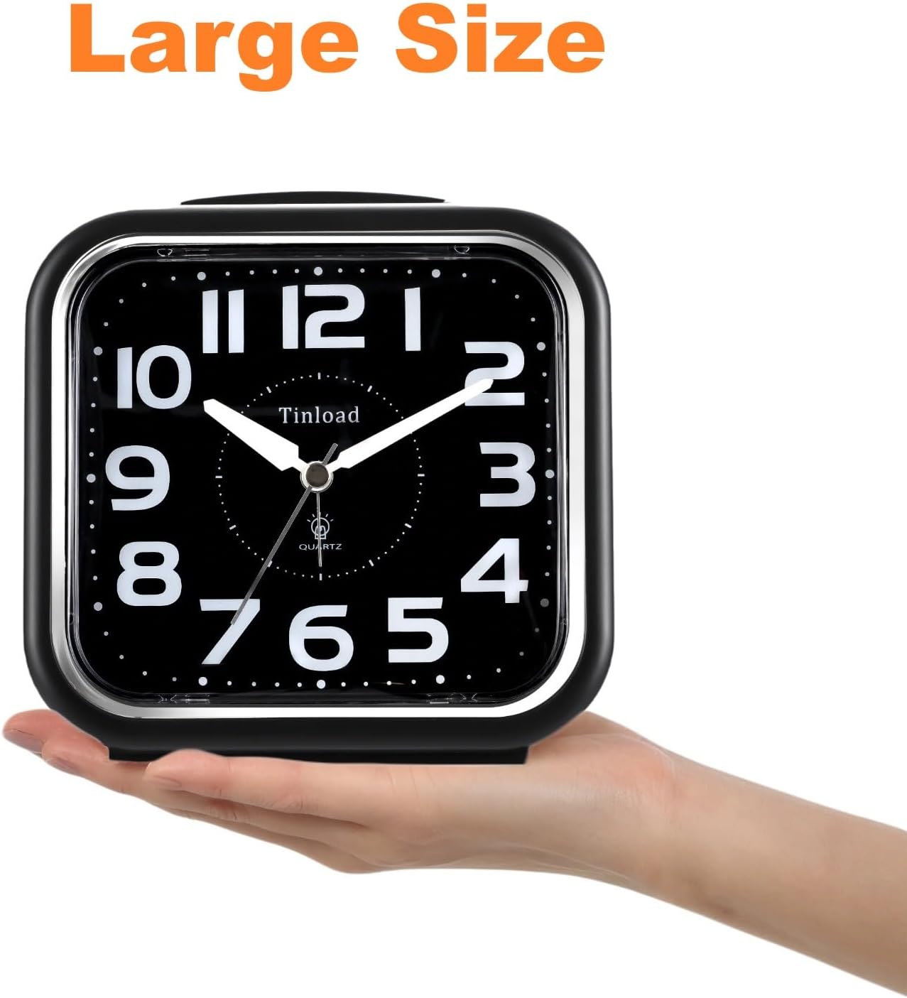 Tinload 5.5" Large Analog Alarm Clock Silent Non Ticking, Gentle Wake, Beep Sounds, Increasing Volume, Battery Operated Snooze and Manual Light, Easy Set, Black (Best for Elder)