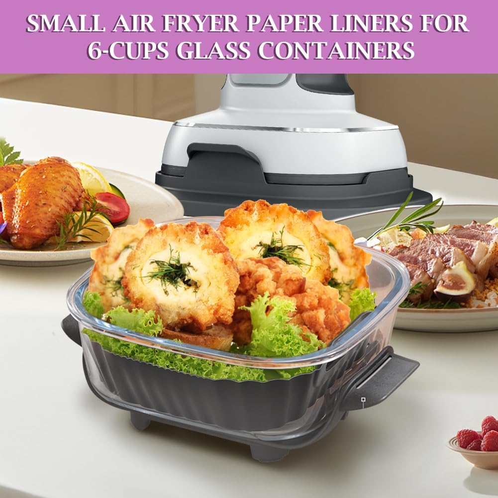 YQL 2PCS Silicone Air Fryer Liners for Ninja Crispi FN101 Air Fryer, Non-Stick Reusable Accessories Basket for Portable Glass Air Fryer, Big Liner for 4 QT Container & Small Liner for 6 Cups Container