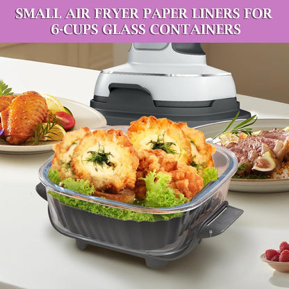 YQL 2PCS Silicone Air Fryer Liners for Ninja Crispi FN101 Air Fryer, Non-Stick Reusable Accessories Basket for Portable Glass Air Fryer, Big Liner for 4 QT Container & Small Liner for 6 Cups Container