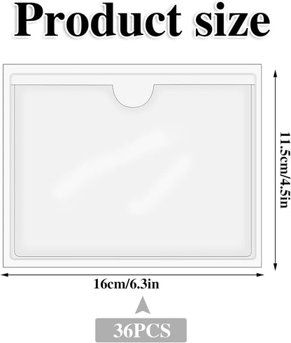 36 Pack 3" x 5" Adhesive Index Card Holders Clear PVC Label Holders | Top-loading label pockets, removable adhesive, clear PVC, for bins, shelves, totes, library and office use