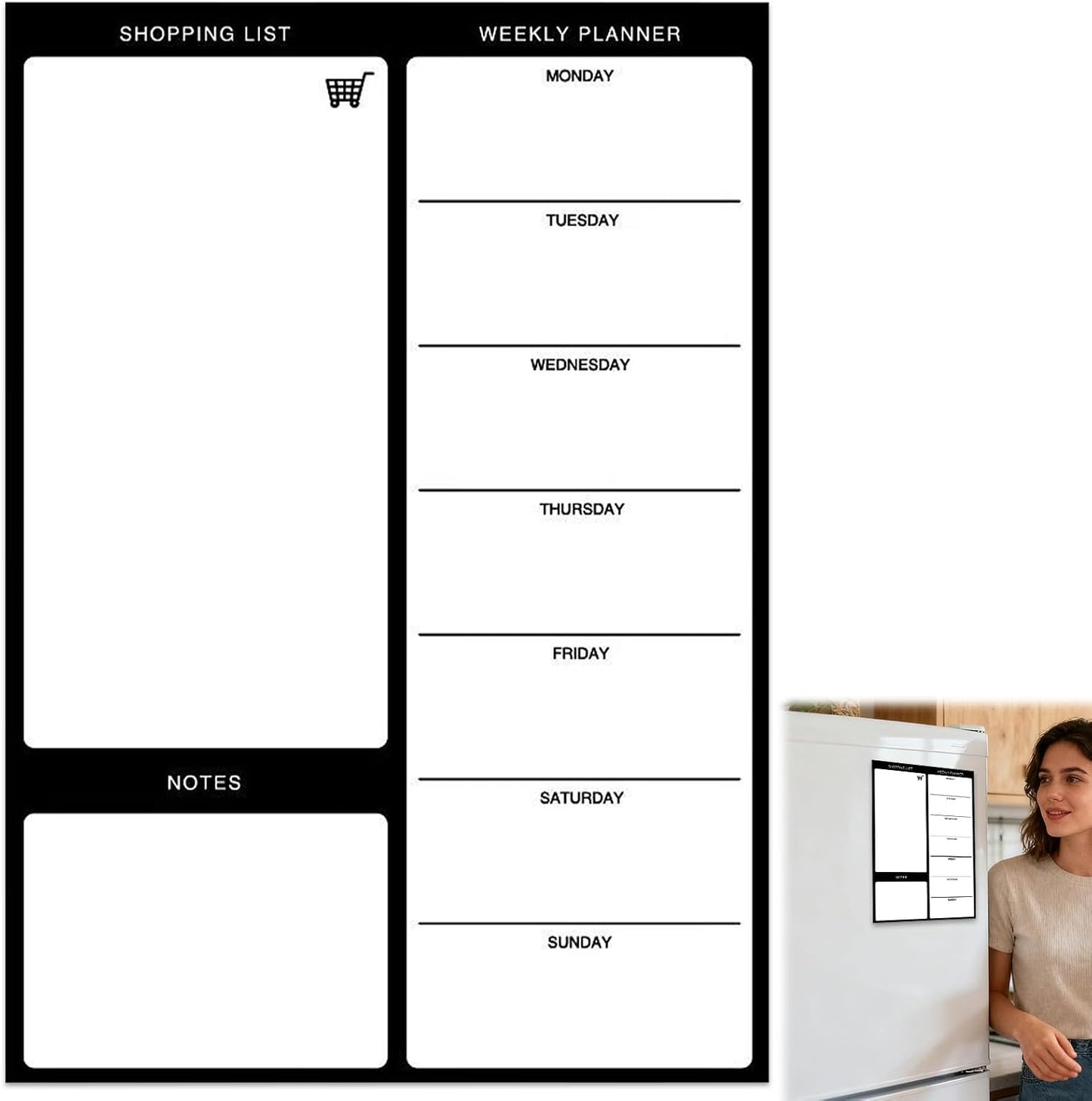 Magnetic Weekly Meal Planner, Fridge Dry Erase Menu Board (A) | 8 x 12 inch dry erase whiteboard with strong magnetic backing for weekly menus, notes, grocery lists, families and roommates