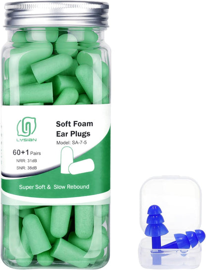 LYSIAN Foam Ear Plugs for Sleep, 60 Pairs, 38dB SNR, Purple