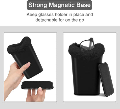 Eyeglasses Holder,Plush Lined PU Leather Pattern Stand Case with Magnetic Base,Unisex for Women Men