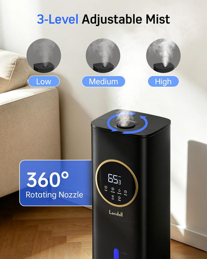 LACIDOLL Humidifiers for Bedroom, 2.1Gal/8L Humidifier large room with Essential Oil Diffuser, Top Fill Whole House Cool Mist Humidifiers for Plants Baby Kids Adults(Black) | Humidifier Large Room with Humidity Control, Leak-Proof, Top Fill Cool Mist Air
