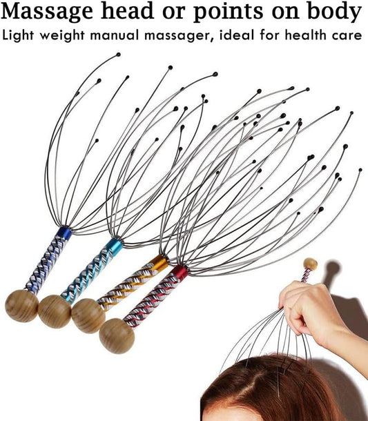 AKOAK 1 Pack Manual Scalp Massage Claws, Wooden Handles, Steel Wire Head Massager, Home Massage Relax - Massage The Acupuncture Points on The Head or Body