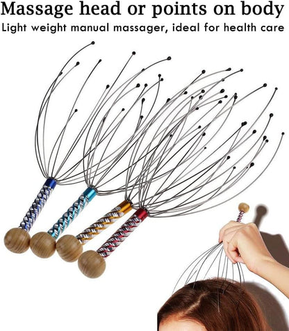 AKOAK 1 Pack Manual Scalp Massage Claws, Wooden Handles, Steel Wire Head Massager, Home Massage Relax - Massage The Acupuncture Points on The Head or Body