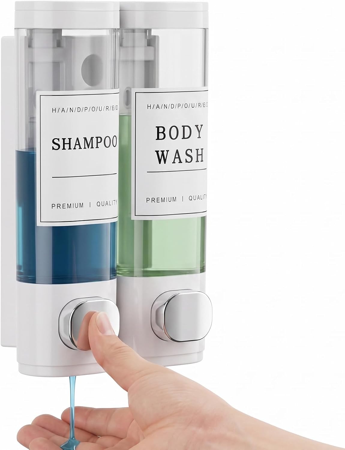 Shampoo and Conditioner Dispenser, Shower Soap Dispenser Wall Mounted, Shampoo Dispenser for Shower Wall No Drill, Bathroom Body Wash Dispenser 2 * 350ml White 2 Chamber