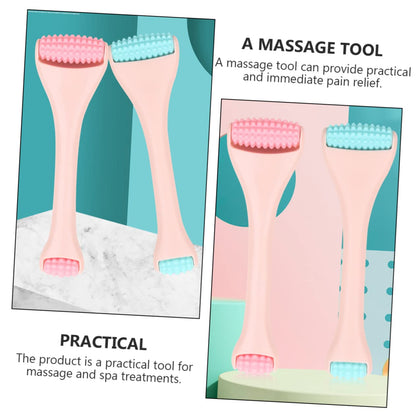Dual Head Silicone Massage Roller for Face Eye Care Pink Handheld Rod