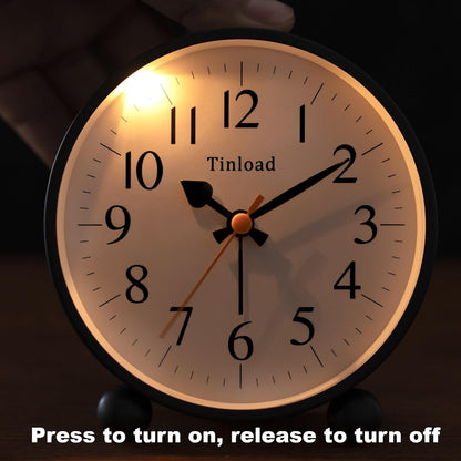 Tinload 4.5" Vintage Retro Analog Alarm Clock, Super Silent Non Ticking Small Clock with Manual Light, Snooze, Battery Operated, for Living Room, Bedroom, Bedside, Desk(Blue)