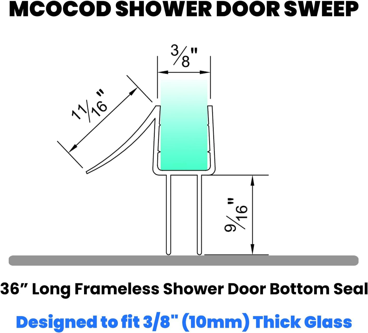 36" Shower Door Bottom Seal Strip for 3/8" (10mm) Glass – Ultra Clear Polycarbonate Shower Door Sweep, Single Pack