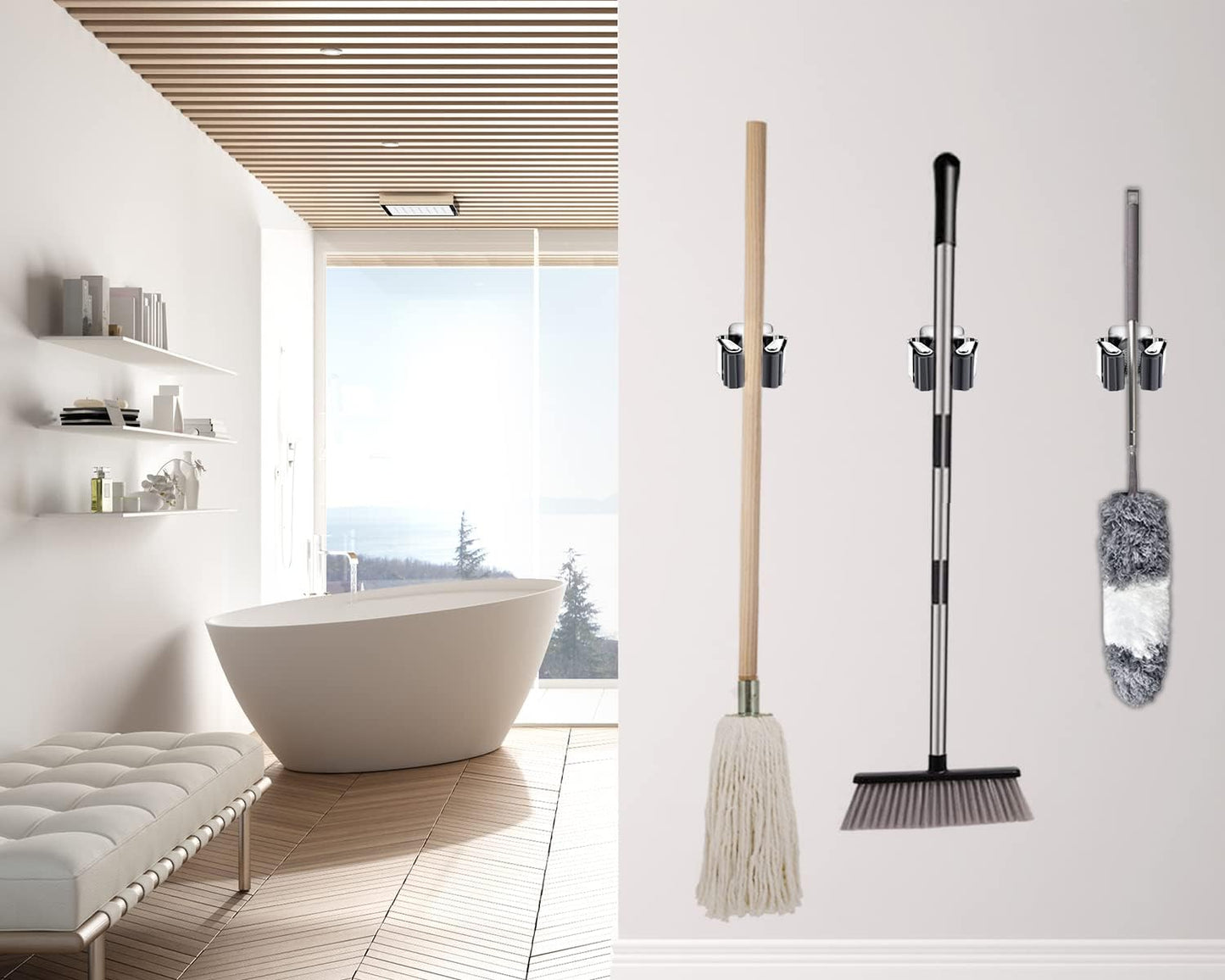 Verdenu 10 Pack Broom Holder Wall Mount, Mop Holder Wall Mounted, Stainless Steel Command Broom Holder with Screws, Garden Tool Rack Wall Mount for Kitchen, Home, Bathroom, Garage Storage, Black