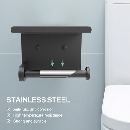 SetSail Toilet Paper Holder with Shelf Adhesive or Screw-in Matte Black | Adhesive or Screw-in,Waterproof and Rustproof Stainless Steel,Wall Mount Design,for Bathroom Hardware Accessories