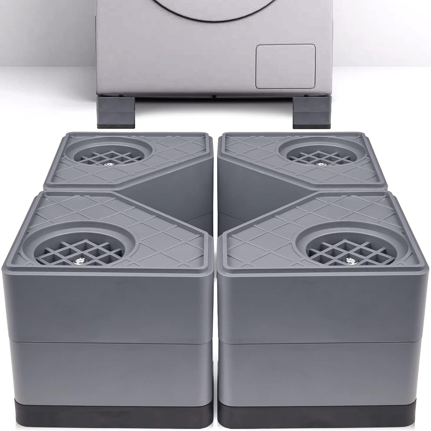 HUAKENER Anti Vibration Pad for Washing Machine, Washer and Dryer Pedestals | A set of 4 High Hard Wearing Square Rubber Foot Pads, Noise Cancelling and Shock Support Protects Pedestals