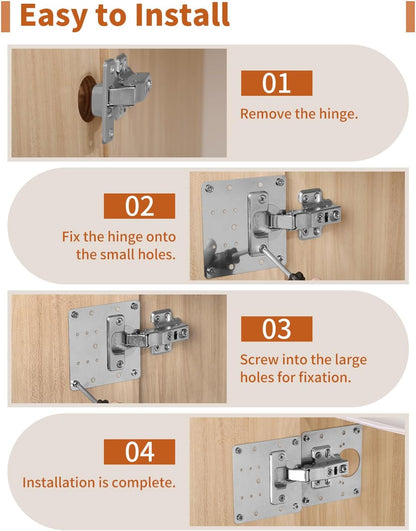 6PCS Upgraded Cabinet Hinge Repair Plate Kit FOGZUVR Fix Loose Cabinet Door | 100K Cycle Durability Door Hinge Mounting Plate Stainless Steel Rustproof Large for Cupboard Doors Easy Install with Screws